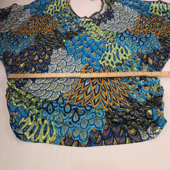 Hypnotized Womens Top Stretch Abstract Feathers Colorful Lounge Travel Vacation - Picture 11 of 12